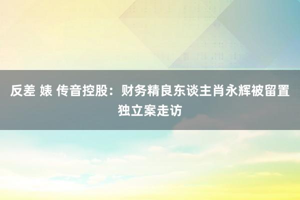 反差 婊 传音控股：财务精良东谈主肖永辉被留置独立案走访