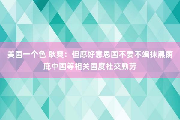 美国一个色 耿爽：但愿好意思国不要不竭抹黑荫庇中国等相关国度社交勤劳