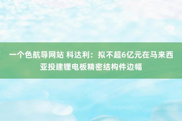 一个色航导网站 科达利：拟不超6亿元在马来西亚投建锂电板精密结构件边幅