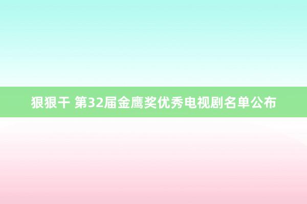 狠狠干 第32届金鹰奖优秀电视剧名单公布