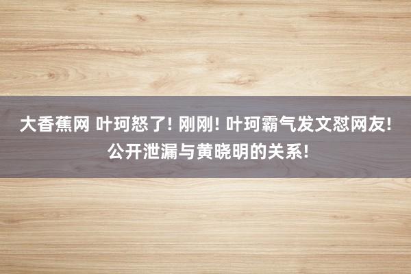 大香蕉网 叶珂怒了! 刚刚! 叶珂霸气发文怼网友! 公开泄漏与黄晓明的关系!