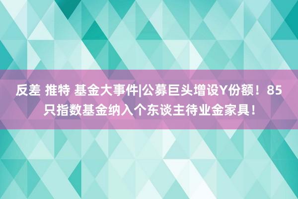 反差 推特 基金大事件|公募巨头增设Y份额！85只指数基金纳入个东谈主待业金家具！