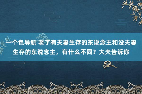 一个色导航 老了有夫妻生存的东说念主和没夫妻生存的东说念主，有什么不同？大夫告诉你