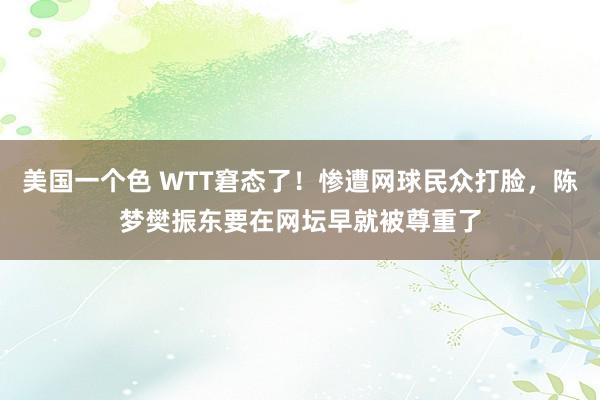 美国一个色 WTT窘态了！惨遭网球民众打脸，陈梦樊振东要在网坛早就被尊重了