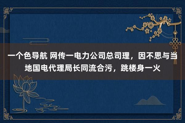 一个色导航 网传一电力公司总司理，因不思与当地国电代理局长同流合污，跳楼身一火